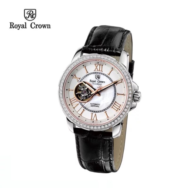 Đồng hồ nam Chính Hãng Royal Crown 8426ST (Automatic) dây da vỏ trắng