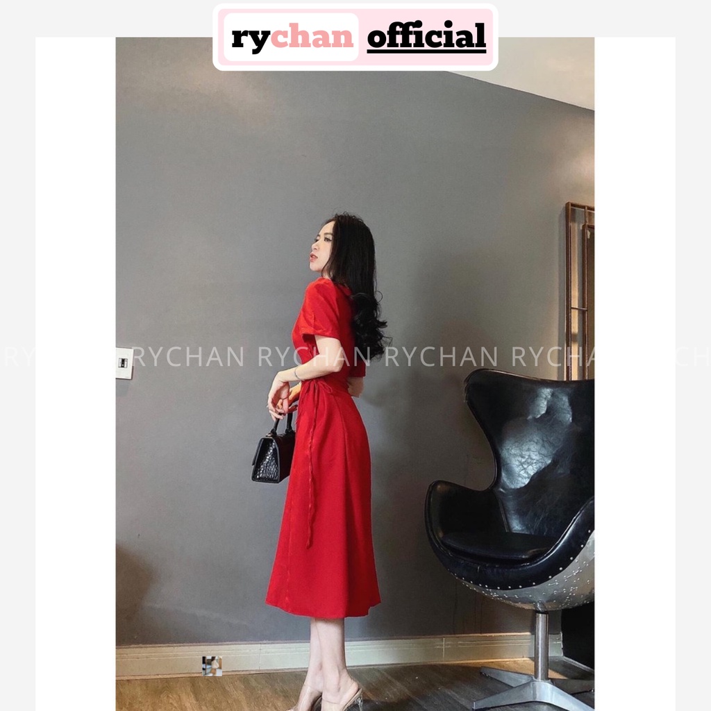 Đầm Xòe Đi Chơi Cổ Vuông Đan Eo Ba Màu Trắng Đen Đỏ - DX820