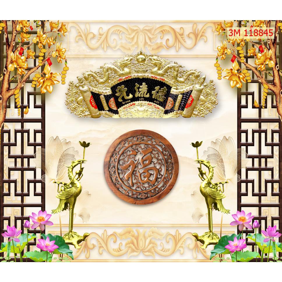 Tranh decal 3D trang trí bàn thờ hoành phi câu đối in theo yêu cầu