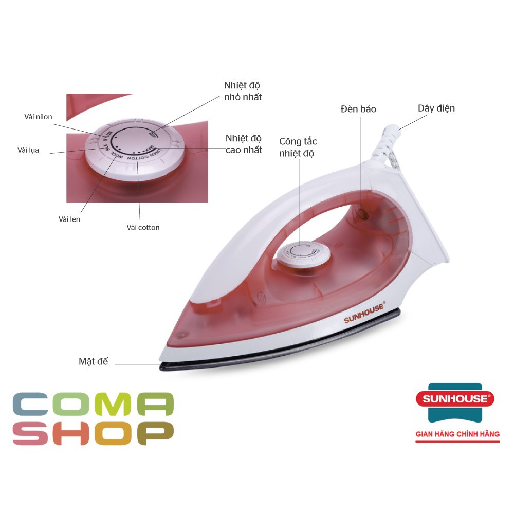 Bàn là Sunhouse SHD1072, bàn ủi khô Sunhouse SHD1072 - Cam Kết Chính Hãng - Bảo Hành Chính Hãng