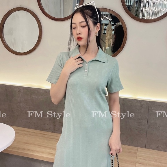 Đầm polo nữ FMSTYLE cổ bẻ dáng suông dài basic chất thun tăm tay ngắn thoải mái 211112518