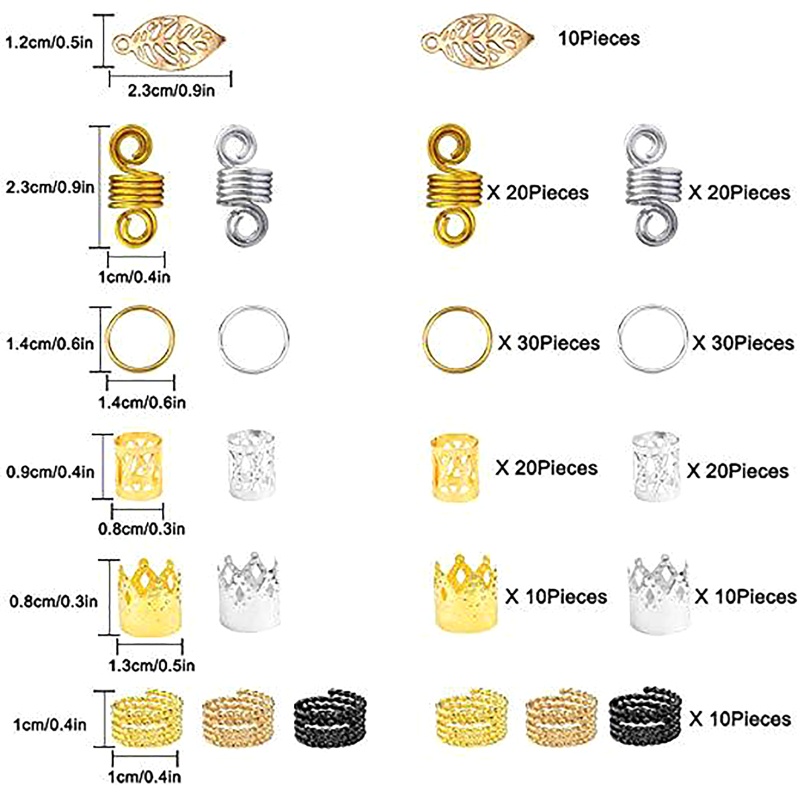 Youyo Bộ Vòng Kim Loại Xỏ Hạt Nối Tóc Tết Bím DIY Trang Điểm Cho Nữ