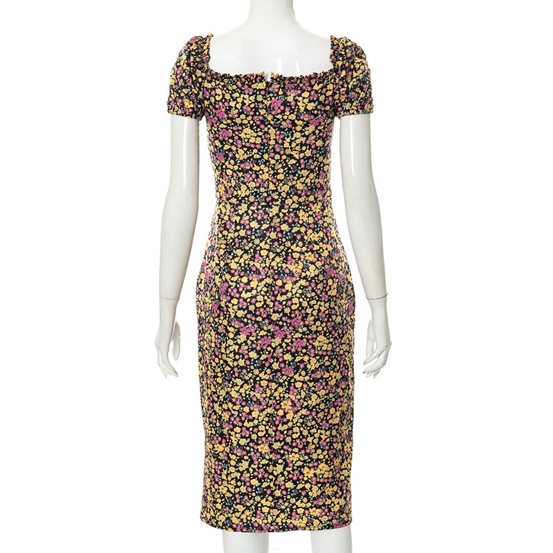 Đầm Tay Ngắn In Hoa Thiết Kế Xẻ Hợp Thời Trang Cho Nữ