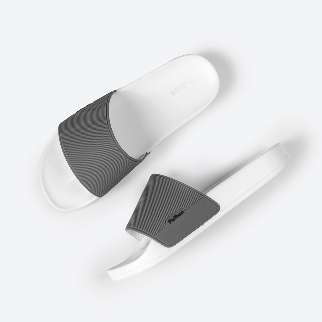 Dép nam nữ quai ngang slipper Pathon quai PVC và đế PU trắng quai xám SD28