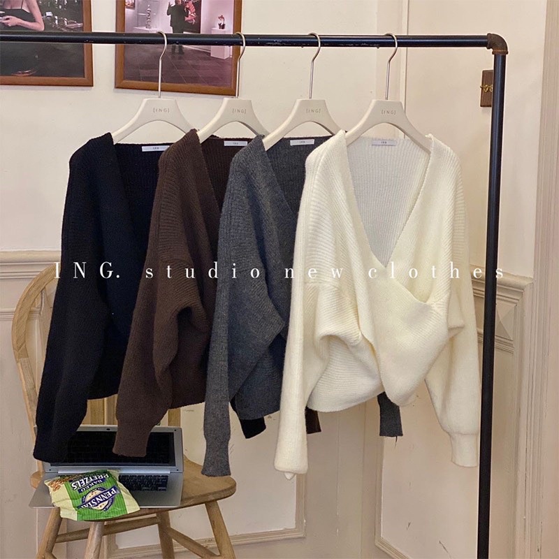 Áo len vạt chéo 4 màu Hàn Quốc