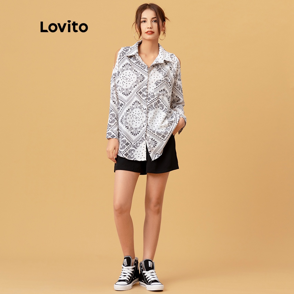 Áo Lovito phối cắt khoét họa tiết Paisley L05172 (trắng) | BigBuy360 - bigbuy360.vn