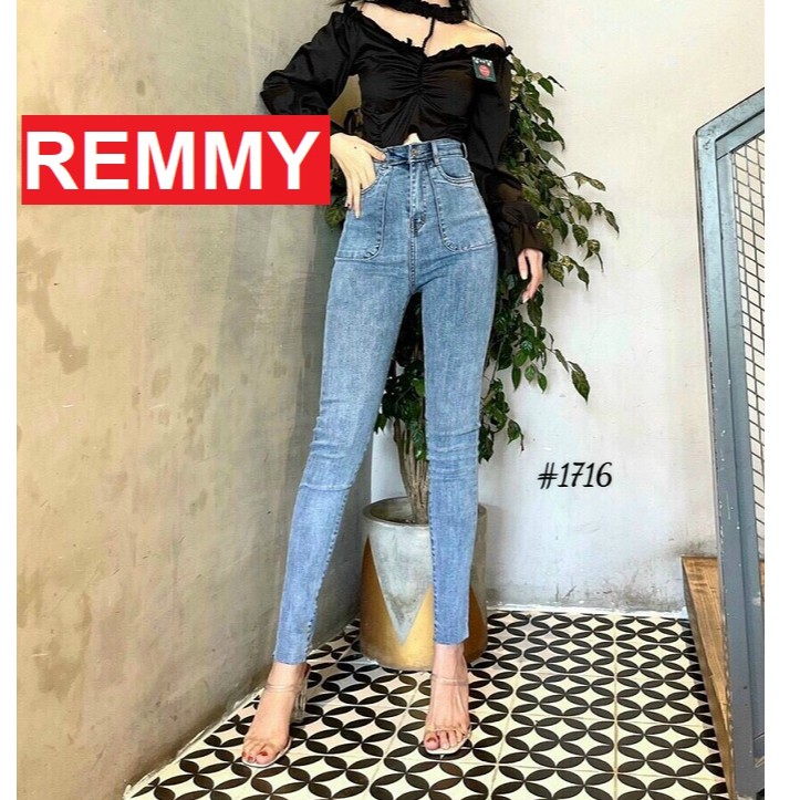 QUẦN JEAN NỮ CẠP CAO XANH TRƠN CO GIÃN ÔM BODY KJ1716 REMMYSHOP