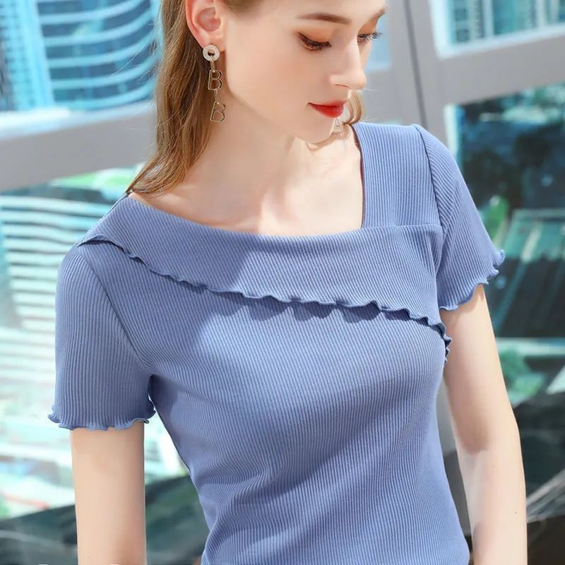 Áo Thun Lụa Ngắn Tay Cổ Chữ v Thời Trang Mùa Hè Cho Nữ