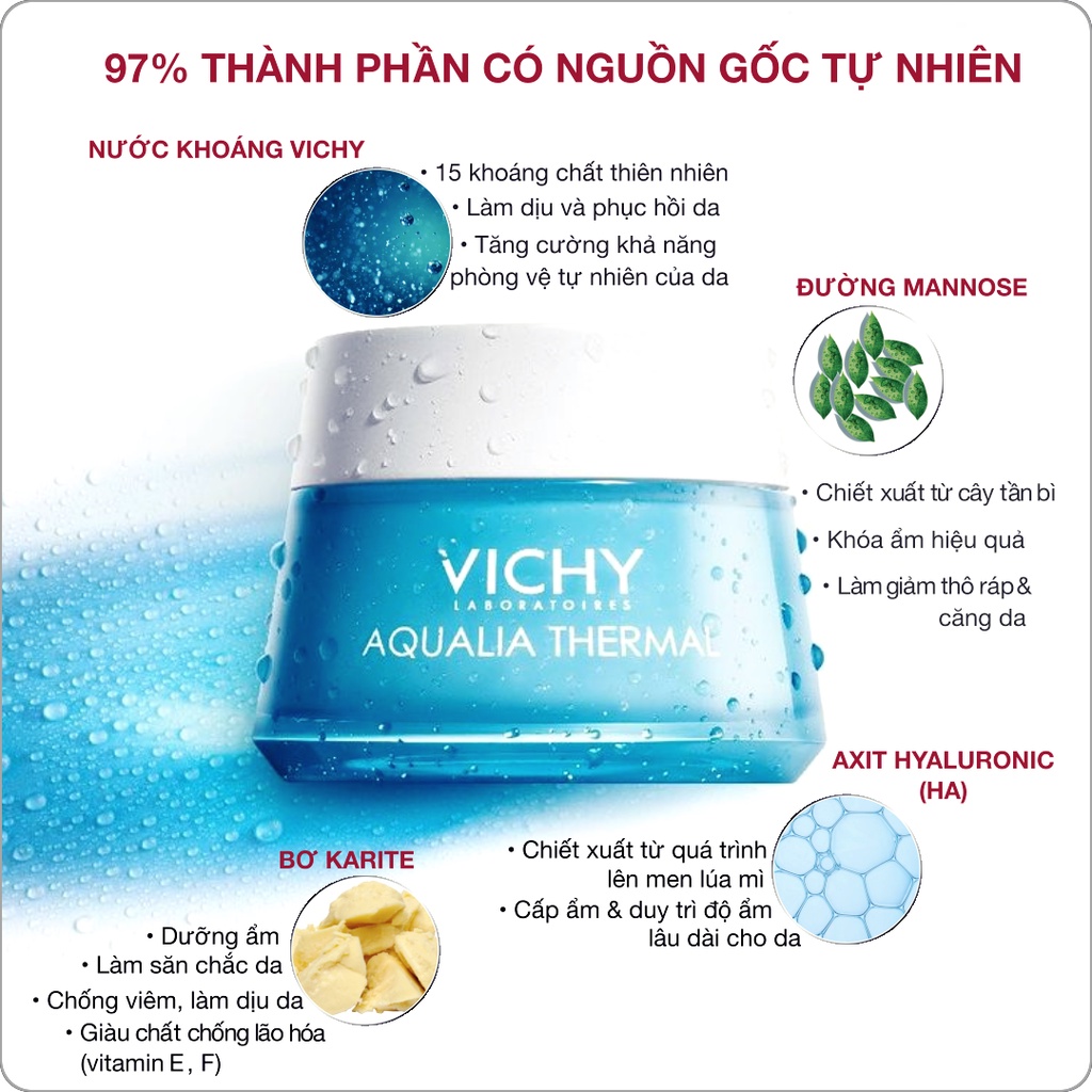 VICHY Kem / Gel Dưỡng Ẩm Ngày Aqualia Thermal (15mL): Phục Hồi Sâu, Giữ Da Mềm Mịn & Ẩm Mượt Suốt 48h [Nội địa Pháp]