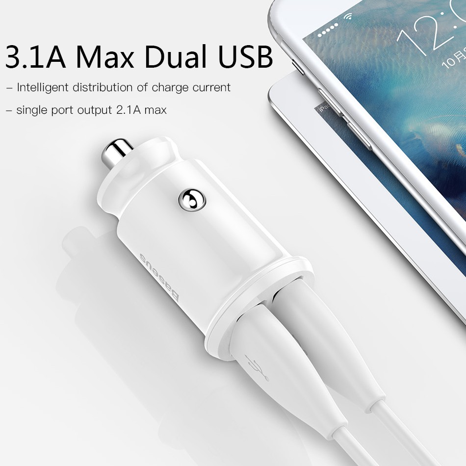 Tẩu sạc nhanh Baseus 3.1A 2 cổng USB dùng trong xe ô tô | WebRaoVat - webraovat.net.vn