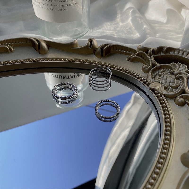 Set 3 nhẫn kim loại mạ bạc đơn giản thời trang cho nữ