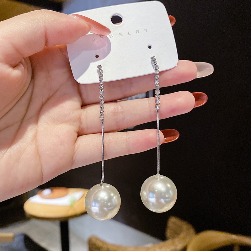 Bông Tai Bạc 925 Dáng Dài Đính Ngọc Trai Phong Cách Hàn Quốc Cao Cấp Cho Nữ