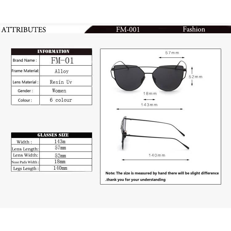 Kính mát mắt mèo tráng gương gọng kim loại Samjune