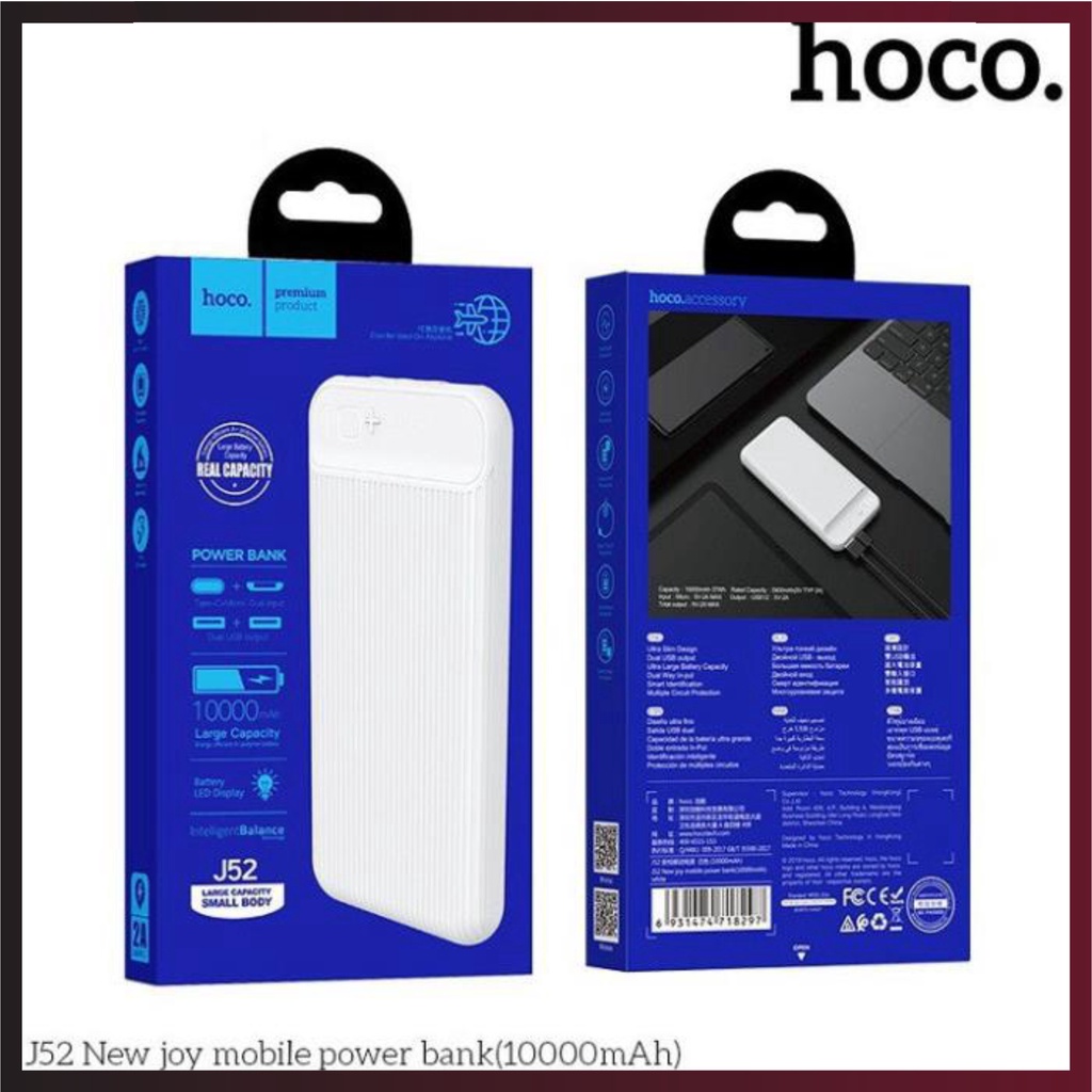 Pin sạc dự phòng Hoco J52, Pin dự phòng 10000mah chính hãng nhỏ gọn hỗ trợ sạc nhanh 2A dùng cho iphone samsung - SATOPA