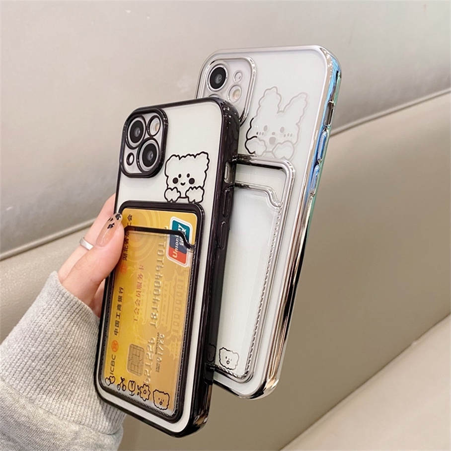 Compatible For iPhone 14 13 12 11 Pro Max X XR Xs Max 8 7 6 6s Plus SE 2020 Ốp Điện Thoại Mềm Mạ Điện Kèm Ngăn Đựng Thẻ Cho