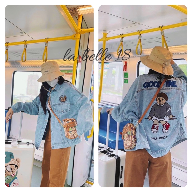 Áo Khoác Jeans Bò Thêu Gấu Dáng Thụng