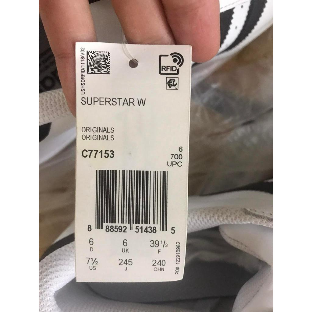 Giày Supper Star Adidas c77153 trắng size 39  - Không hộp