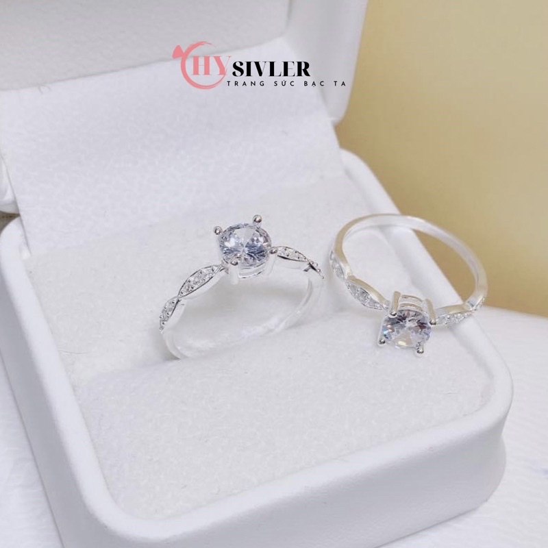 Nhẫn bạc ta xoắn vô cực nạm đá đính đá chủ 5 ly sáng đẹp nhẫn nữ bạc thật