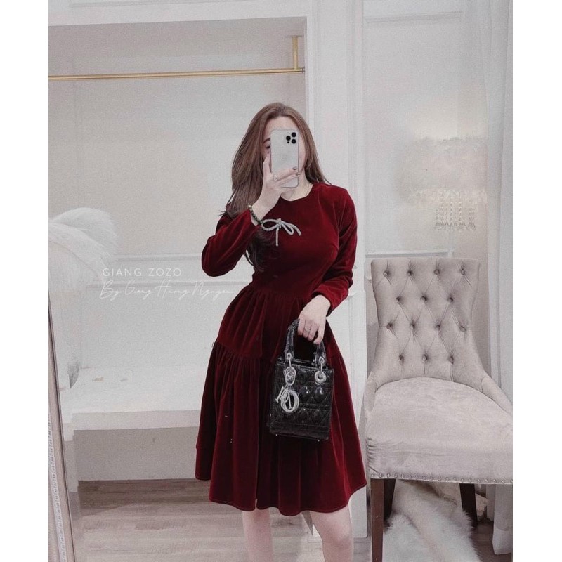 ĐẦM NHUNG ĐÍNH NƠ ĐÁ TD