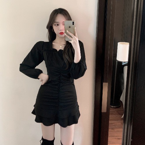 Đầm ulzzang đuôi cá dáng ngắn tay dài phong cách vintage Hàn Quốc V06 - Peyy Clothing | BigBuy360 - bigbuy360.vn