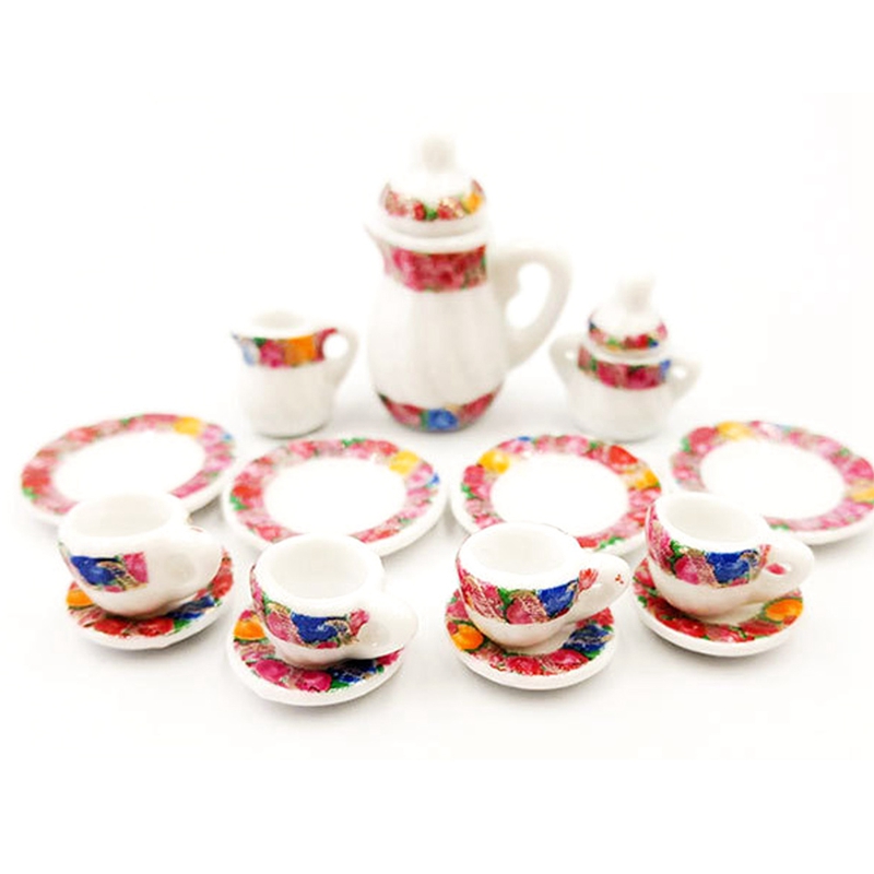 Bộ ấm tách trà 15 món trang trí nhà búp bê độc đáo