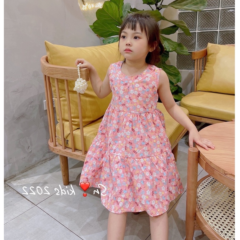 Váy hoa dáng xòe sát nách cho bé gái từ 8-20kg
