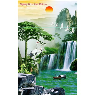 Tranh dán tường HD Tùng hạc diên niên HTM-0086 KT 121 x 194 cm Kim sa