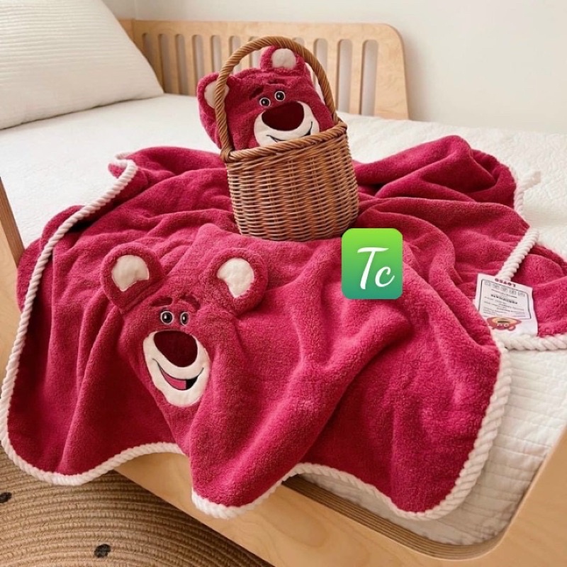 Sét khăn mặt và khăn tắm gấu dâu tây to rộng chất cotton mềm thấm nước
