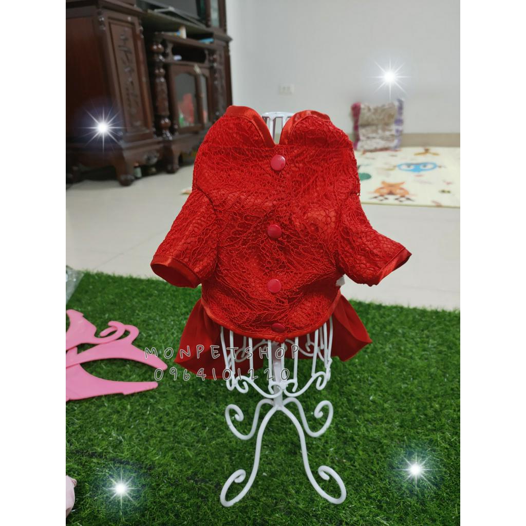 Váy tết phối ren phong cách sườn xám cho thú cưng