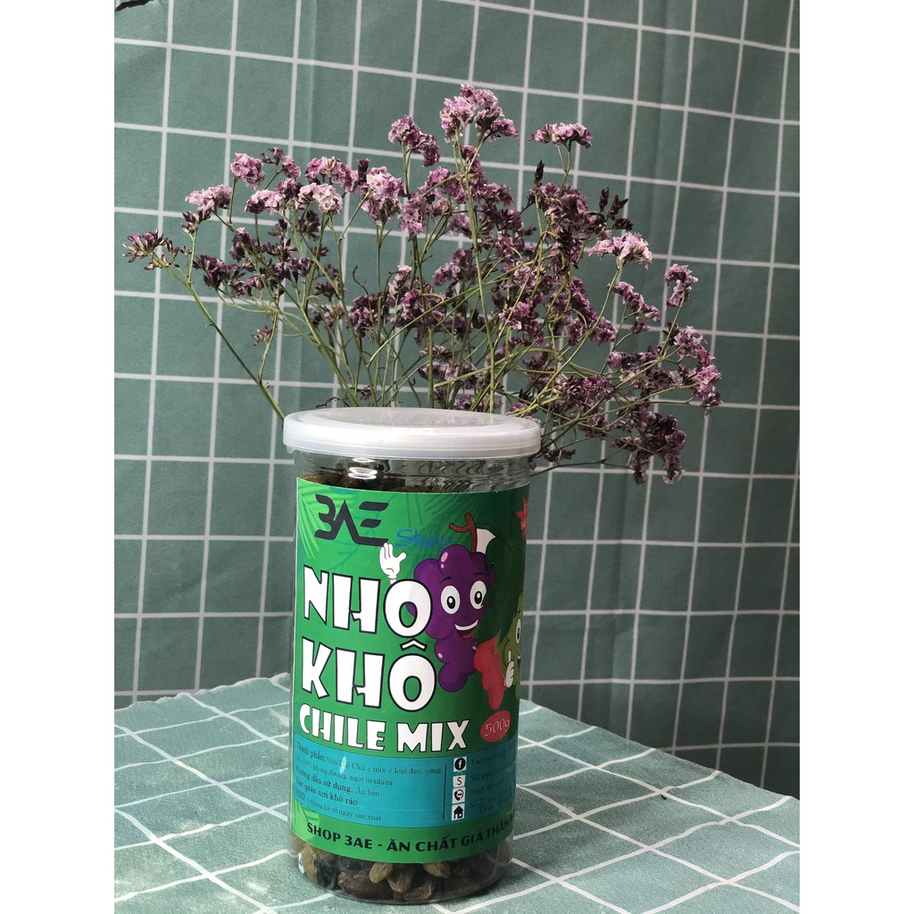 Nho khô Chile không hạt mix 3 vị loại hộp 500g shop 3AE đồ ăn vặt Hà Nội ngon bổ rẻ