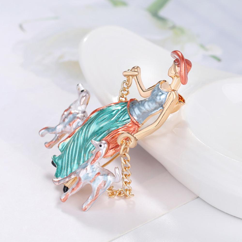 QQMALL Ghim Cài Áo Hình Hai Chú Chó Dễ Thương Dành Cho Nữ