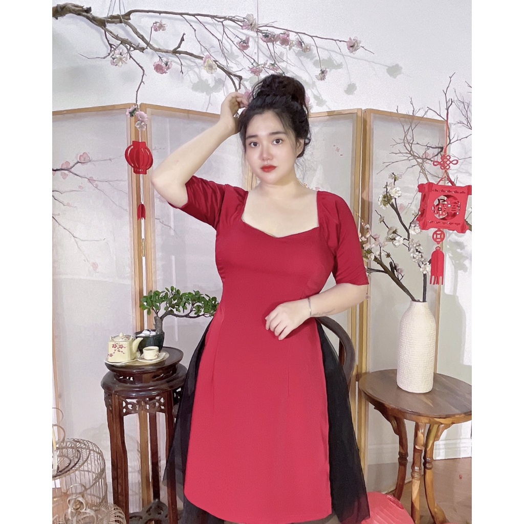 Bigsize: Sét áo dài cách tân + chân váy đen