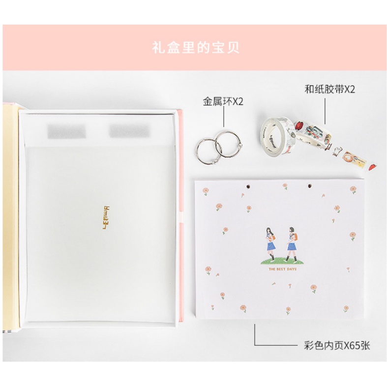 Sổ tay cute A5 ghi chép lưu bút đến trường kèm 2 cuộn washi tape dễ thương theo chủ đề