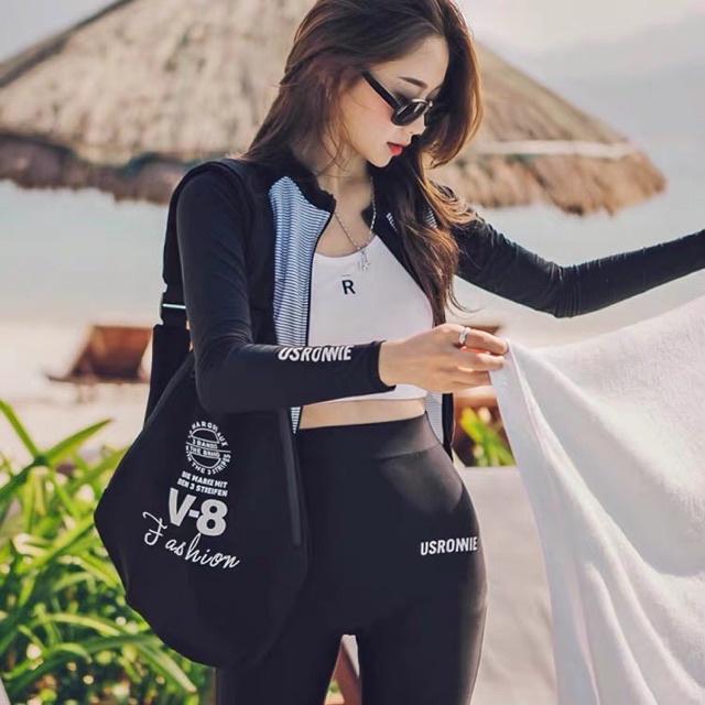 Set đồ bơi dài tay quần dài cạp cao áo khoác sọc ngang | BigBuy360 - bigbuy360.vn