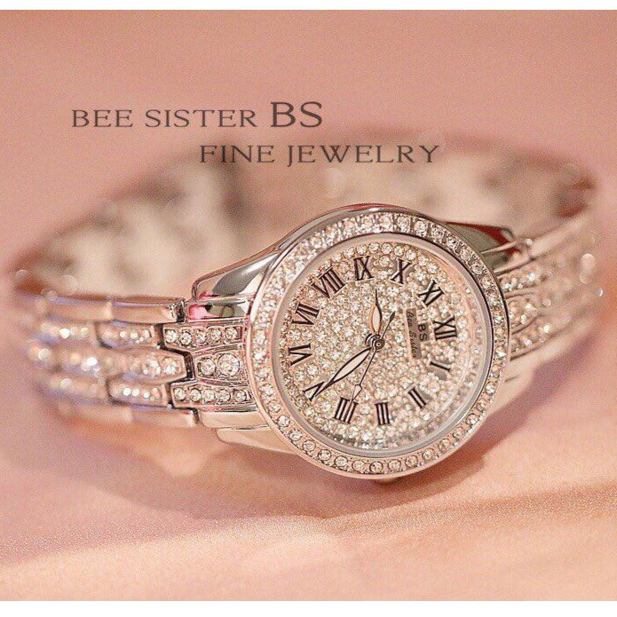 Đồng hồ nữ BeeSister viền đá mặt tròn nhỏ số La Mã + Tặng hộp đồng hồ + Pin | BigBuy360 - bigbuy360.vn