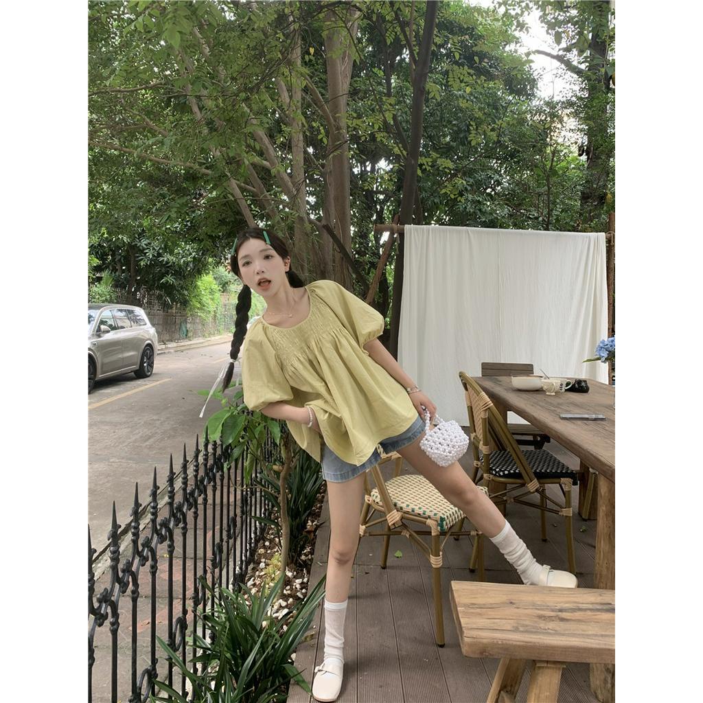 Áo Sơ Mi Cổ Tròn Dáng Rộng Màu Sắc Retro 64232