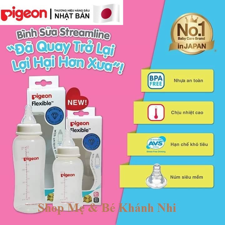 Bình Sữa Cổ Hẹp Pigeon StreamLine 150L/ 250ML - Bình Sữa Pigeon Cổ Hẹp Cho Bé