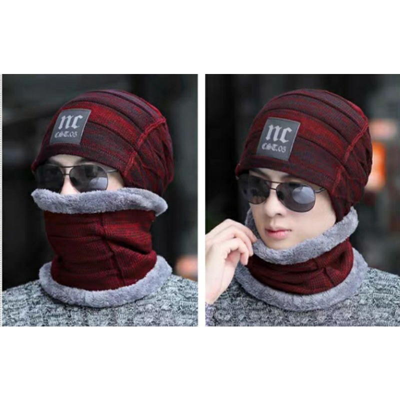 Khăn choàng len nam thời trang Hàn Quốc quàng cổ giữ ấm chống rét lạnh tặng kèm nón mũ len y hình