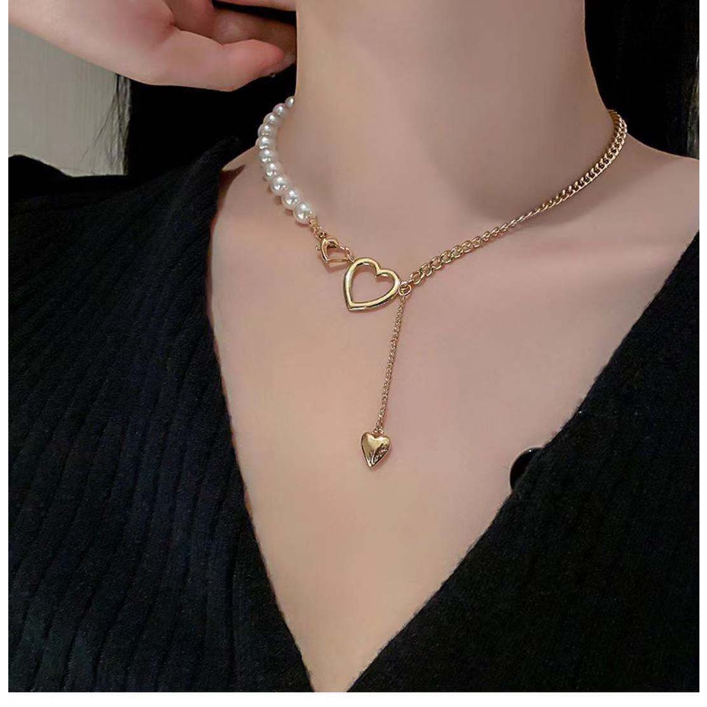 Vòng cổ hạt trai trái tim ulzzang