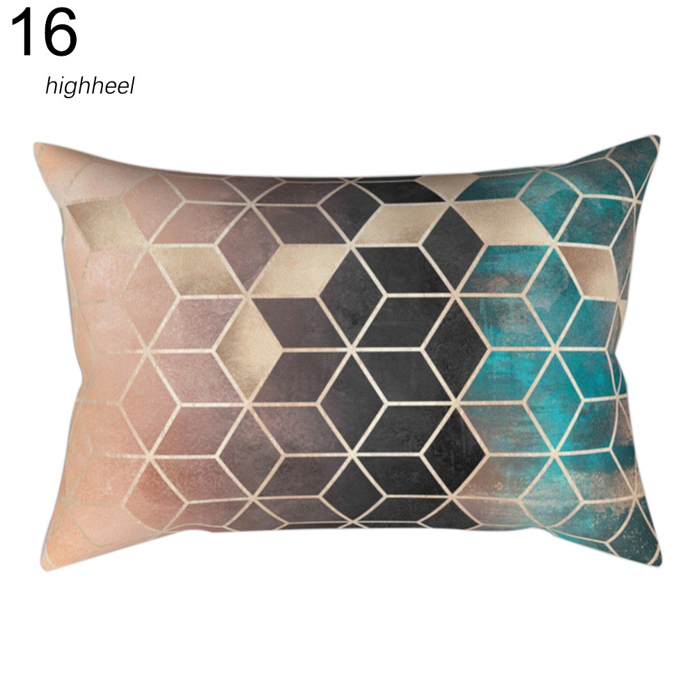 【HHEL】Rectangle Geometric Cube Throw Pillow Case Cushion Cover Sofa Bed Car Cafe Decor