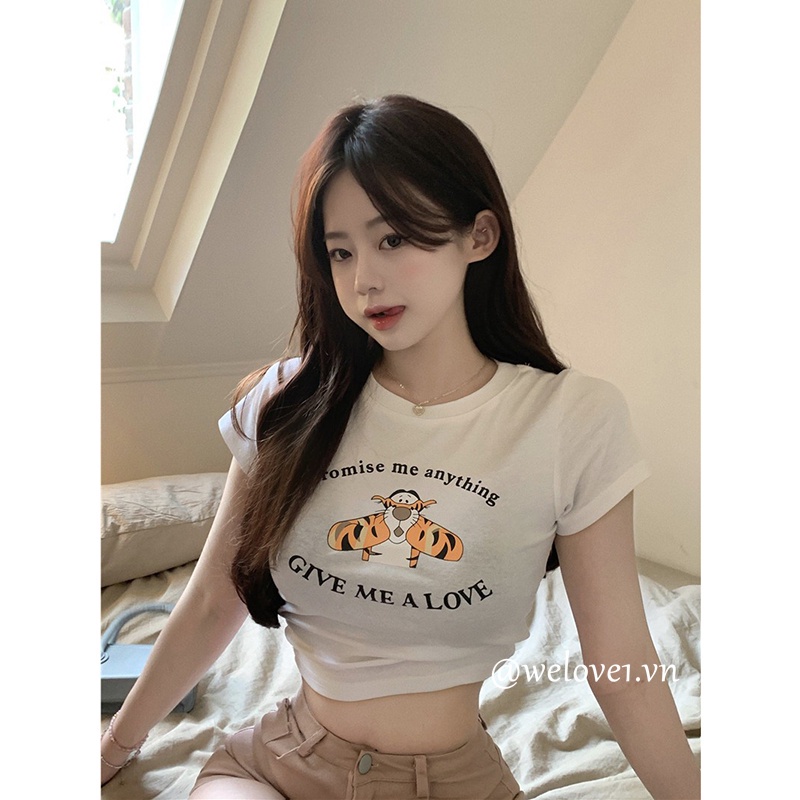 Áo Thun Tay Ngắn Cổ Tròn In Họa Tiết Hoạt Hình Phong Cách Hàn Quốc Thời Trang Cho Nữ