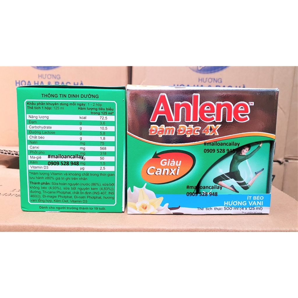 Lốc sữa Anlene nước (4 hộp x 125ml) hương Vani ít béo