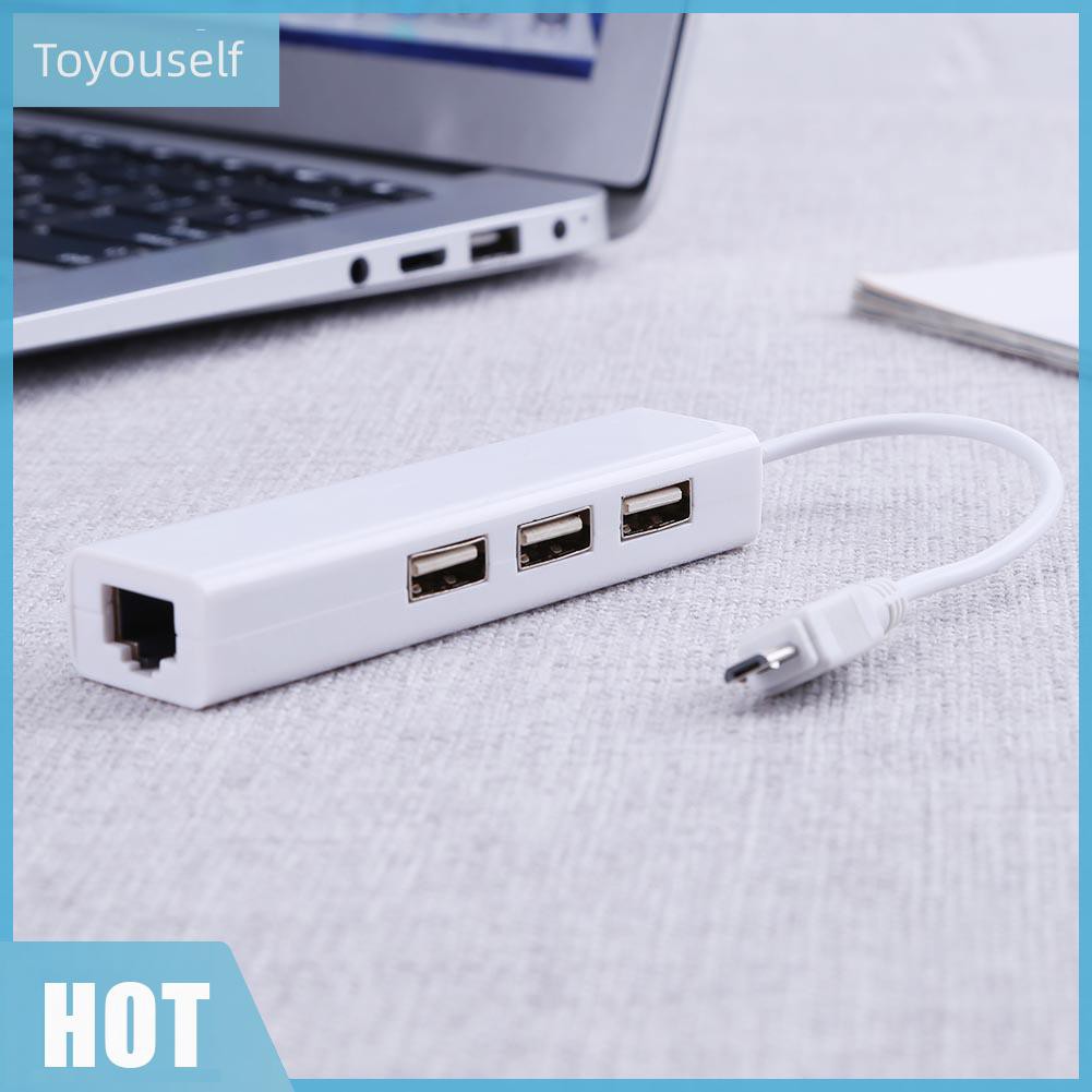 Bộ Chia 3 Cổng Usb 2.0 Hub 10 / 100mb Micro Usb Sang Rj45 Lan