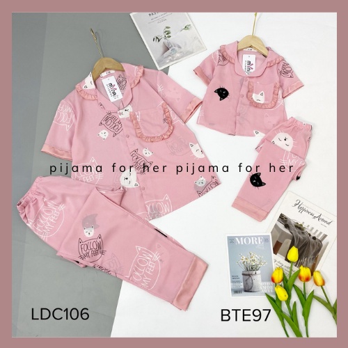 Bộ Mặc Nhà Pizama Chất Lụa Mango Pijama Mặc Đôi Cộc Tay Siêu Mềm Mịn