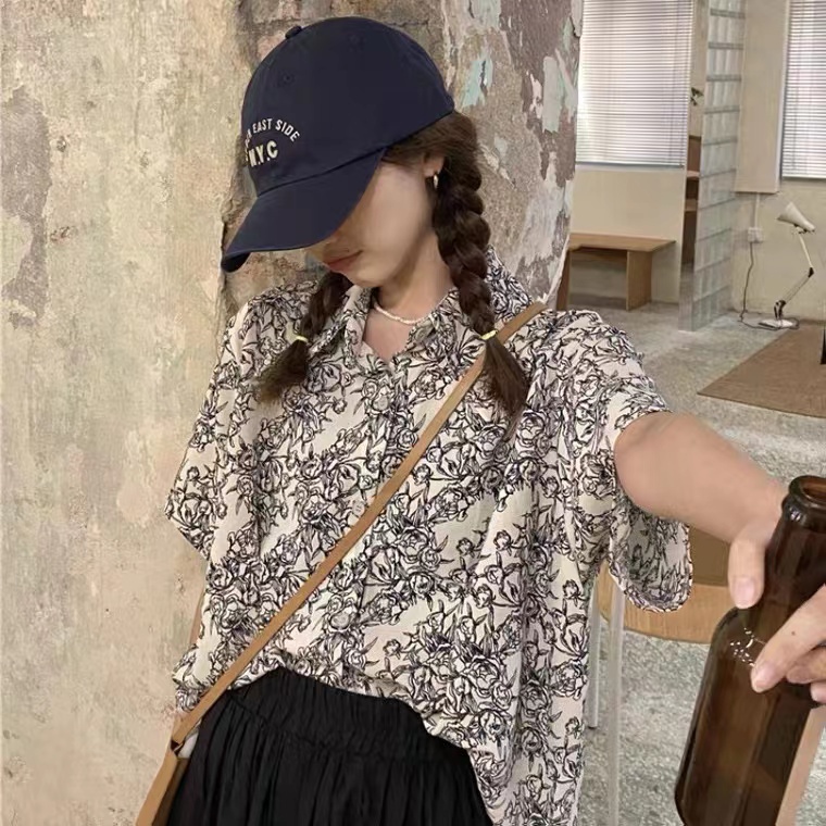 SUXI Áo Sơ Mi Tay Ngắn Dáng Rộng Kiểu Vintage Thời Trang Mùa Hè Cho Nữ