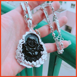 Dây chuyền mặt phật Di Lạc bạc Thái màu đen kèm dây bạc