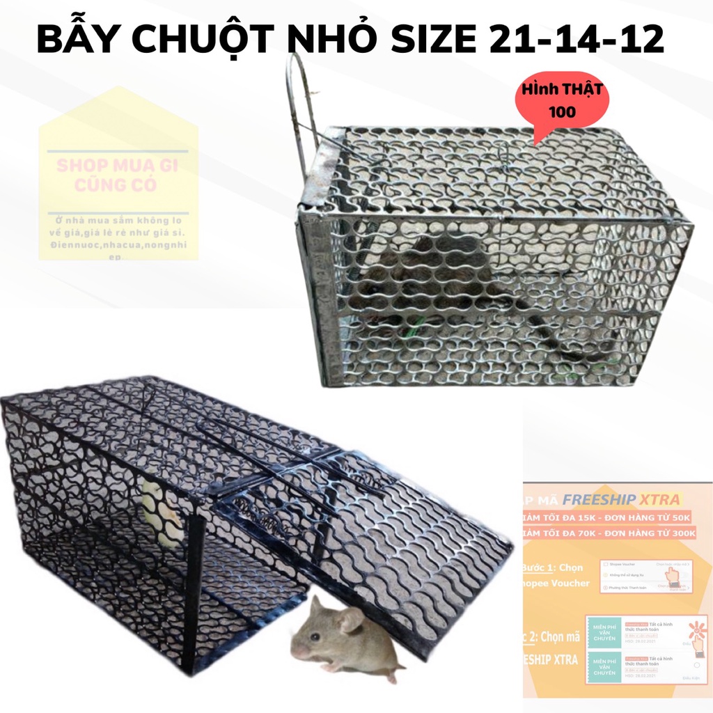 Bẫy chuột thông minh lồng sắt có sẵn dài 21cao12 rộng 14 Lồng bẫy chuột,lồng bắt chuột nhỏ(tặng miếng dán ruồi )