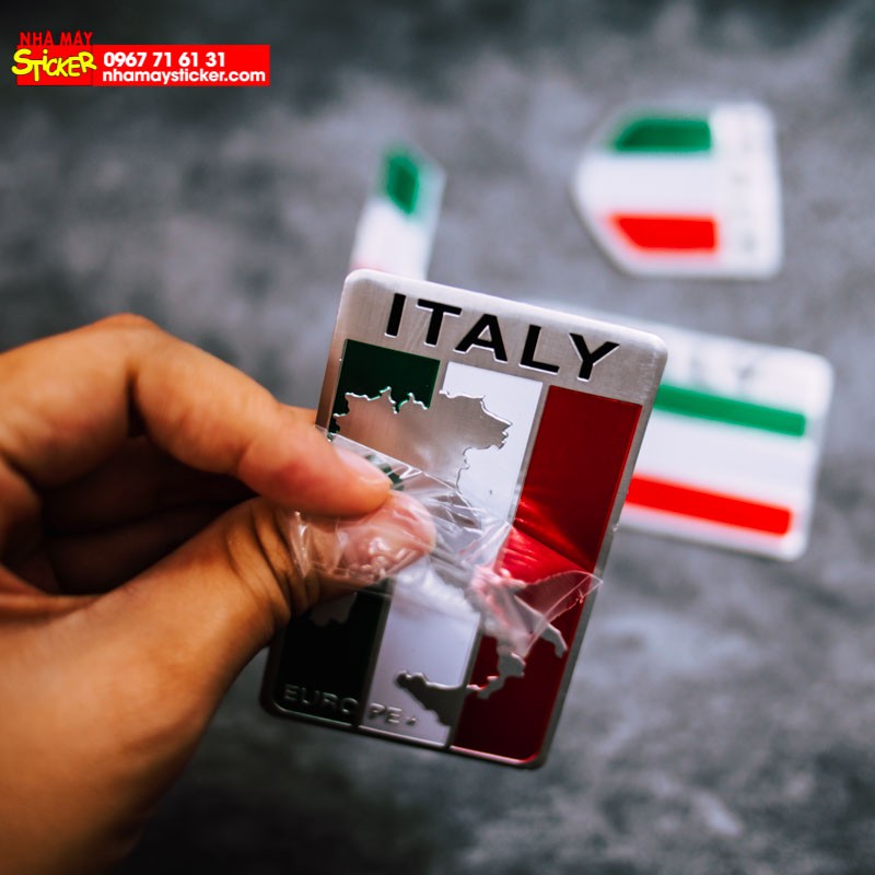 Sticker hình dán metal cờ Ý Italia - miếng lẻ - Chữ nhật 8x5cm