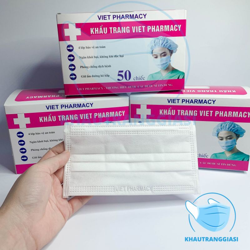 khẩu trang 4 lớp màu trắng Việt Pharmacy hộp 50c