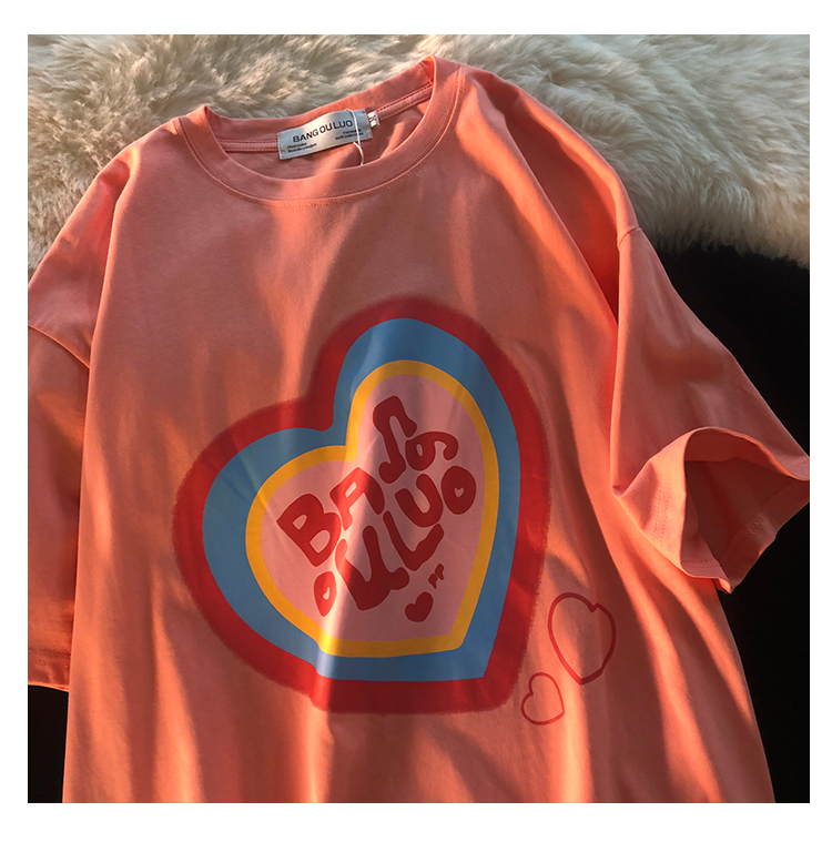 SUXI Áo Thun Nữ Tay Ngắn In Hình Trái Tim Phong Cách Hàn Quốc